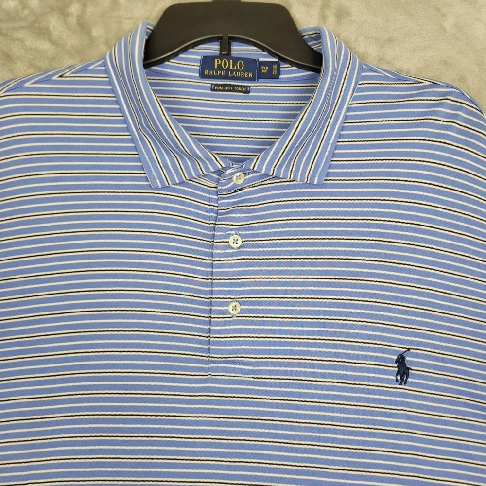 Polo Ralph Lauren Pima Soft Touch Golf Polo Blue Striped Shirt Men's 3XB Big
